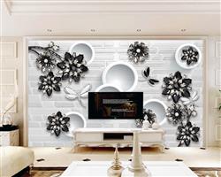 تصویر 3 از گالری عکس پوستر دیواری سه بعدی گل های سیاه و دایره های پس زمینه