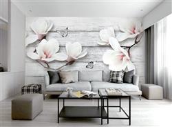 تصویر 2 از گالری عکس پوستر دیواری سه بعدی گل سفید و صورتی