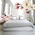 تصویر 2 از گالری عکس پوستر دیواری سه بعدی گل های هلندی سفید صورتی در راه روی ستون ها