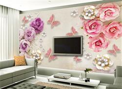 تصویر 5 از گالری عکس پوستر دیواری سه بعدی گل های صورتی و بنفش و سفید