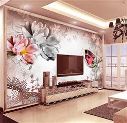 تصویر 2 از گالری عکس پوستر دیواری سه بعدی گل های هلندی یاقوت و نقره ای