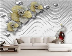 تصویر 3 از گالری عکس پوستر دیواری سه بعدی گل های هلندی طلایی و نقره ای