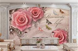 تصویر 4 از گالری عکس پوستر دیواری سه بعدی گل های هلندی صورتی و نوشته پس زمینه