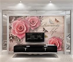 تصویر 5 از گالری عکس پوستر دیواری سه بعدی گل های هلندی صورتی و نوشته پس زمینه