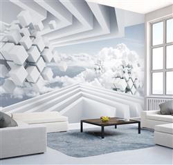 تصویر 2 از گالری عکس پوستر دیواری سه بعدی مکعب های سفید در آسمان
