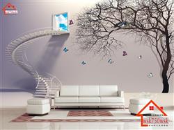 تصویر 2 از گالری عکس پوستر دیواری سه بعدی درخت و پله و دری به سمت اسمان