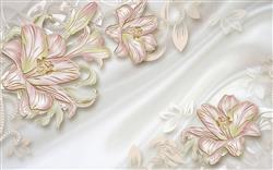 تصویر 1 از گالری عکس پوستر دیواری سه بعدی گل های هلندی بژ صورتی و پس زمینه سفید