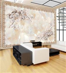 تصویر 2 از گالری عکس پوستر دیواری سه بعدی قاب و گل های سفید طلایی