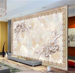 تصویر 3 از گالری عکس پوستر دیواری سه بعدی قاب و گل های سفید طلایی