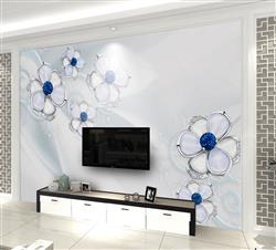 تصویر 3 از گالری عکس پوستر دیواری سه بعدی گل های هلندی نقره ای و وسط آبی