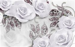 تصویر 1 از گالری عکس پوستر دیواری سه بعدی گل های سفید و شاخه های جواهری