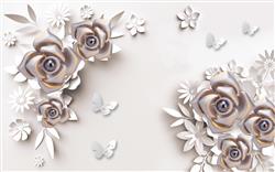 تصویر 1 از گالری عکس پوستر دیواری سه بعدی گل های گلبهی و سفید