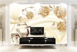 تصویر 3 از گالری عکس پوستر دیواری سه بعدی گل های طلایی و گوزن های نقره ای