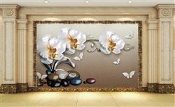 تصویر 5 از گالری عکس پوستر دیواری سه بعدی گل های سفید طلایی و پروانه های سفید