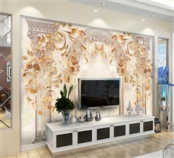 تصویر 3 از گالری عکس پوستر دیواری سه بعدی گل های طلایی و ستون ها