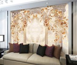 تصویر 5 از گالری عکس پوستر دیواری سه بعدی گل های طلایی و ستون ها
