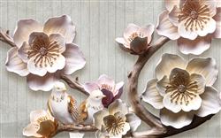 تصویر 1 از گالری عکس پوستر دیواری سه بعدی گل های صورتی و سفید فانتزی
