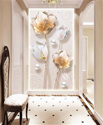 تصویر 3 از گالری عکس پوستر دیواری سه بعدی گل های سفید و طلایی زیبا