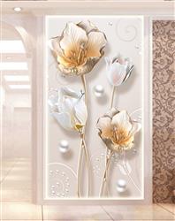 تصویر 4 از گالری عکس پوستر دیواری سه بعدی گل های سفید و طلایی زیبا