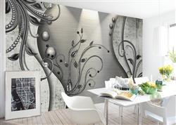 تصویر 3 از گالری عکس پوستر دیواری سه بعدی گل های نقره ای با پس زمینه تیره