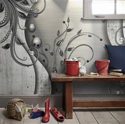 تصویر 5 از گالری عکس پوستر دیواری سه بعدی گل های نقره ای با پس زمینه تیره