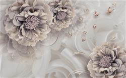 تصویر 1 از گالری عکس پوستر دیواری سه بعدی گل های نقره ها و بنفش با تم پرده ای