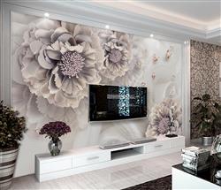 تصویر 2 از گالری عکس پوستر دیواری سه بعدی گل های نقره ها و بنفش با تم پرده ای