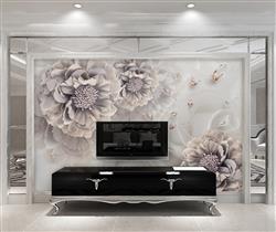 تصویر 5 از گالری عکس پوستر دیواری سه بعدی گل های نقره ها و بنفش با تم پرده ای