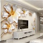 تصویر 2 از گالری عکس پوستر دیواری سه بعدی گل های سفید و طلایی
