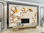 تصویر 3 از گالری عکس پوستر دیواری سه بعدی گل های سفید و طلایی