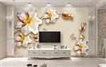 تصویر 4 از گالری عکس پوستر دیواری سه بعدی گل های سفید و طلایی