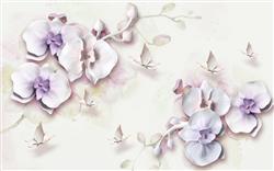 تصویر 1 از گالری عکس پوستر دیواری سه بعدی گل های سفید بنفش با پس زمینه ی سفید