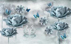 تصویر 1 از گالری عکس پوستر دیواری سه بعدی گل های هلندی آبی کم رنگ