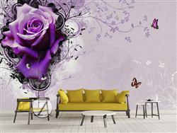 تصویر 2 از گالری عکس پوستر دیواری سه بعدی گل بنفش و پروانه ها