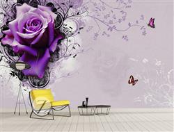 تصویر 3 از گالری عکس پوستر دیواری سه بعدی گل بنفش و پروانه ها