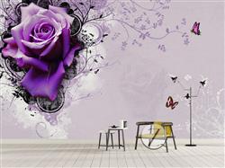 تصویر 4 از گالری عکس پوستر دیواری سه بعدی گل بنفش و پروانه ها