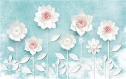 تصویر 1 از گالری عکس پوستر دیواری سه بعدی گل های سفید با پس زمینه ی آبی فیروزه ای