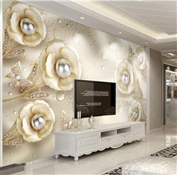 تصویر 2 از گالری عکس پوستر دیواری سه بعدی گل های طلا با مروارید در وسط
