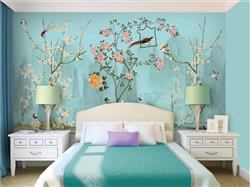تصویر 2 از گالری عکس پوستر دیواری سه بعدی درختان با شکوفه های صورتی و سفید و پس زمینه ی آبی