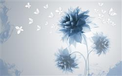 تصویر 1 از گالری عکس پوستر دیواری سه بعدی گل های آبی با پروانه های نقاشی شده ی سفید