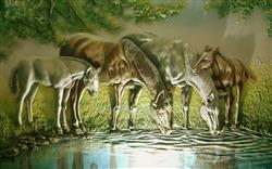 تصویر 1 از گالری عکس پوستر دیواری سه بعدی اسبهای در حال نوشیدن آب در طبیعت