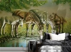 تصویر 3 از گالری عکس پوستر دیواری سه بعدی اسبهای در حال نوشیدن آب در طبیعت