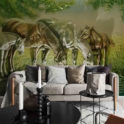 تصویر 5 از گالری عکس پوستر دیواری سه بعدی اسبهای در حال نوشیدن آب در طبیعت