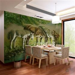 تصویر 7 از گالری عکس پوستر دیواری سه بعدی اسبهای در حال نوشیدن آب در طبیعت