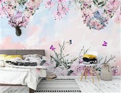 تصویر 3 از گالری عکس پوستر دیواری سه بعدی نقاشی رنگ روغن گل های صورتی و آبی