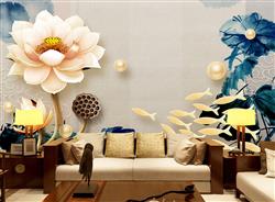 تصویر 3 از گالری عکس پوستر دیواری سه بعدی گل های سفید صورتی و آبی جوهری