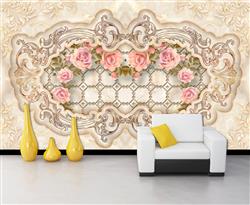 تصویر 4 از گالری عکس پوستر دیواری سه بعدی گل های صورتی زیبا درون کادر