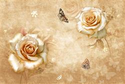 تصویر 1 از گالری عکس پوستر دیواری سه بعدی گل های سفید و بژ نقاشی شده