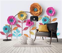 تصویر 4 از گالری عکس پوستر دیواری سه بعدی گل های کاغذی و سه بعدی رنگارنگ