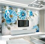 تصویر 2 از گالری عکس پوستر دیواری سه بعدی نقاشی گل های آبی با پس زمینه ی سفید